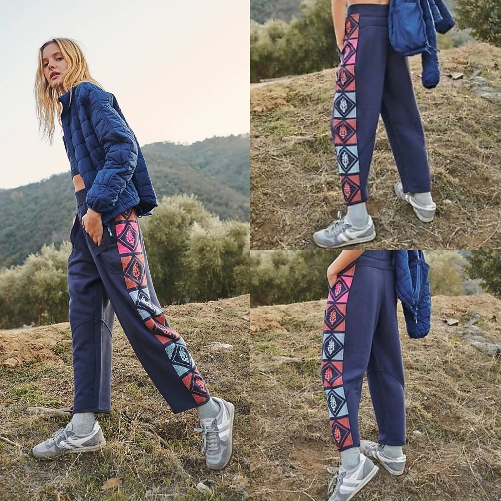 Free People Movement Team Spirits Pants Multi-color Side Knit Ankle Cropped M